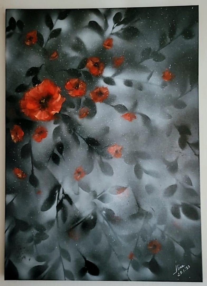 ArteDiAlina.com painting: Snowing on the wild roses